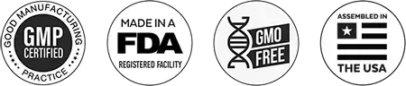 100% Natural, Cruelty Free, Non-GMO, GMP Certified, and Made in USA Trust Badges